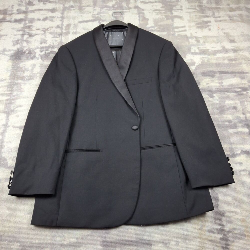 Couture Men's Wearhouse Sport Coat 46R Black Luxury Blazer Jacket Diamond Lining